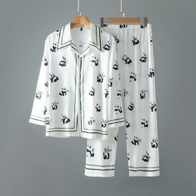 Panda Pyjamas Miesten Uusi Pitkähihainen Ohut Kotiasusetti