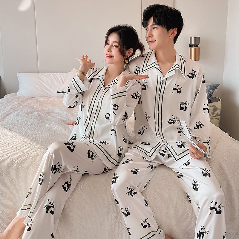 Panda Pyjamas Miesten Uusi Pitkähihainen Ohut Kotiasusetti